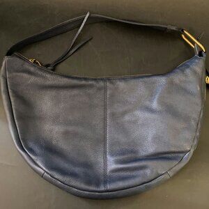 Hobo International Dark Navy Blue Leather Shoulder Bag with Gold Hardware